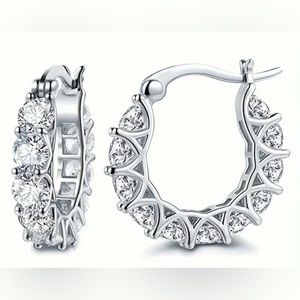 NEW white gold plated zircon diamond hoop earrings. Hypoallergenic